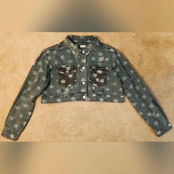 POL Jackets & Blazers - POL Stars Denim Button Distressed Crop Denim Jacket.